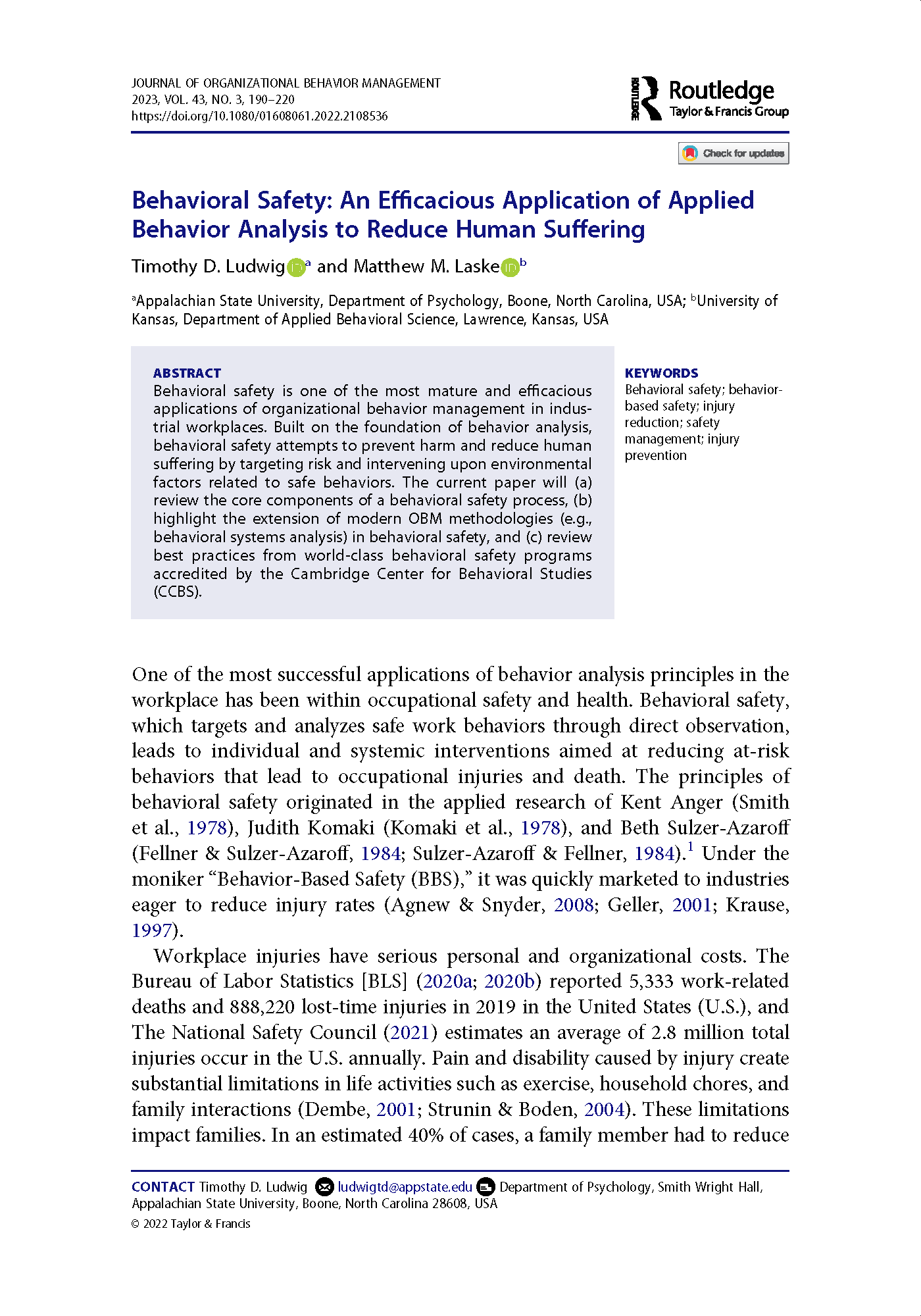 Behavioral safety - an efficacious application of ABA